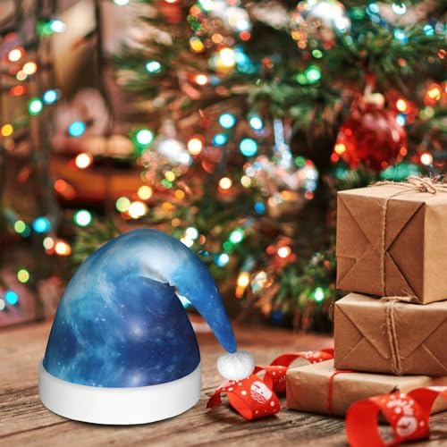 Blue Galaxy3 Print Christmas Santa Hat Plush Funny Adult Party