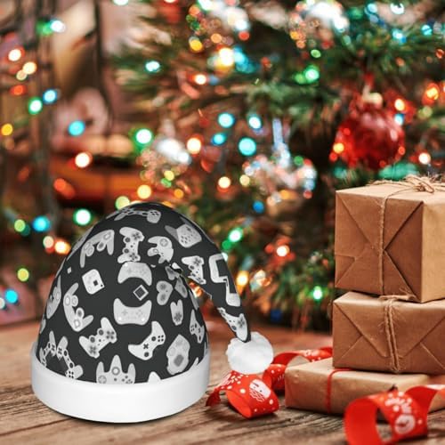 Game Controller Print Christmas Santa Hat Plush Light Up Funny Adult Hat
