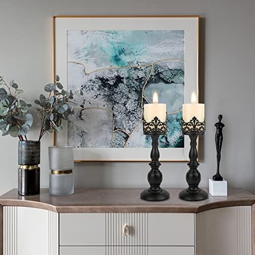 Gothic Matte Black Candle Holder Set of 2