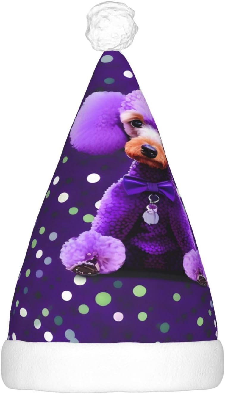 Purple Poodle Polka Dots LED Christmas Hat Unisex Adult Beanie