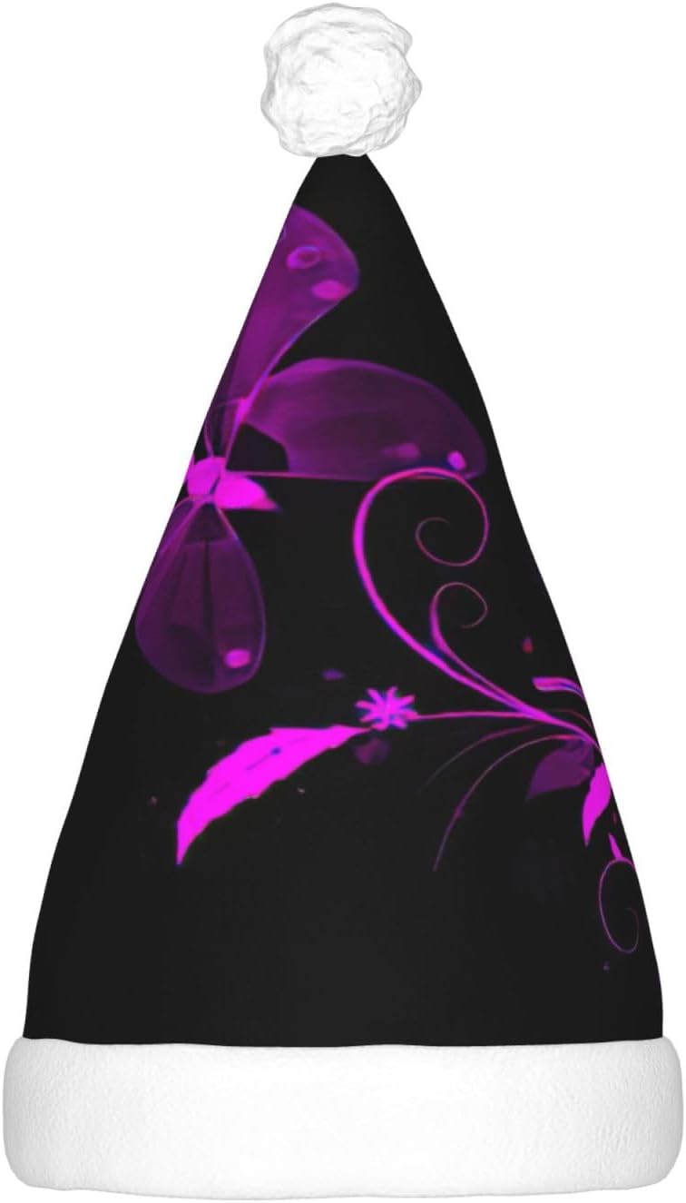 QINZHENG Purple Black Butterfly Print LED Santa Hat for Christmas Halloween Party