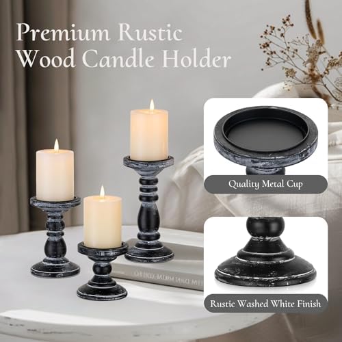 Inweder 3Pcs Rustic Black Candle Holders for Pillar Candles
