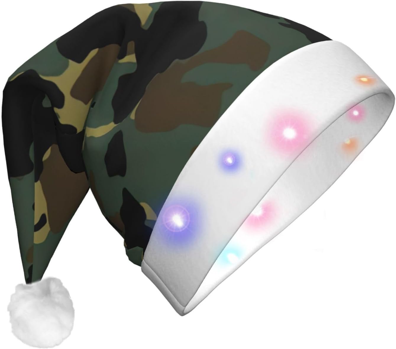 Camouflage Santa Hat Plush Light Up for Christmas Party