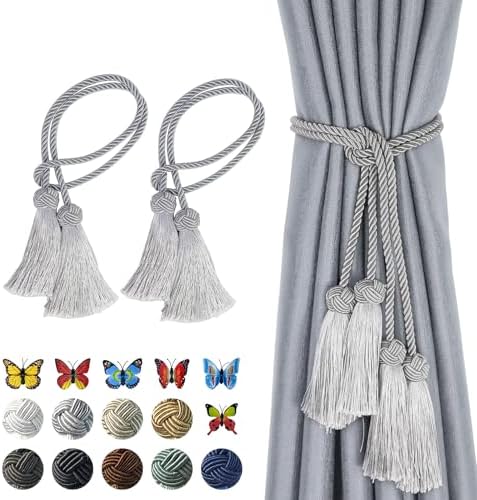 2 Pack Grey Curtain Tassel Tiebacks with Rope