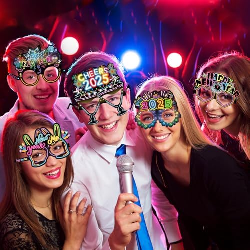 HOWAF 24 Piece Happy New Year Neon Paper Glasses
