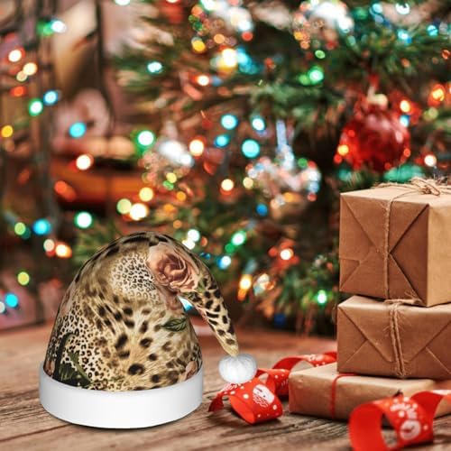 QinZheng Striped Leopard Print Santa Hat for Women