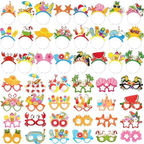 48 Pcs Luau Hawaiian Party Sunglasses Headbands for Adults