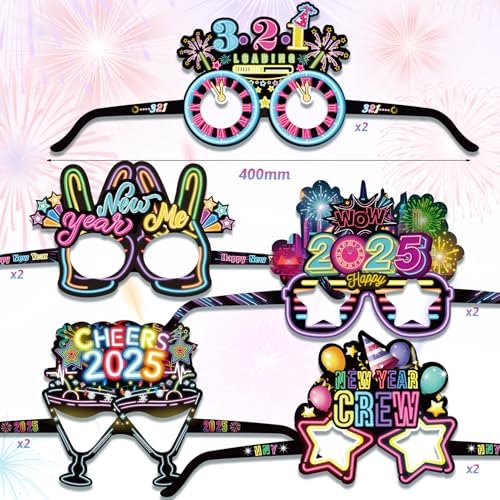 HOWAF 24 Piece Happy New Year Neon Paper Glasses