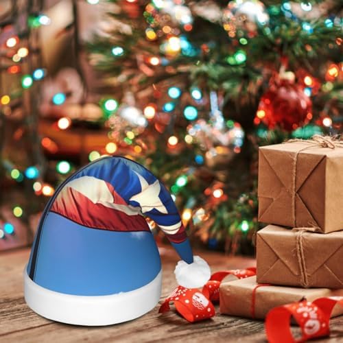 QINZHENG LED Christmas Santa Hat with PUERTO RICO Wallpaper Flag Print
