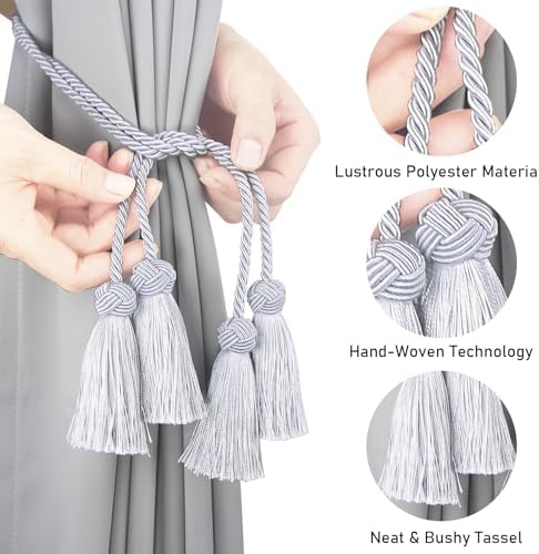Elegant Curtain Tiebacks with Tassel Grey 2 Pack