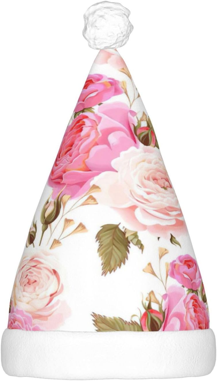 QINZHENG Rose Print LED Santa Hat for Christmas Party