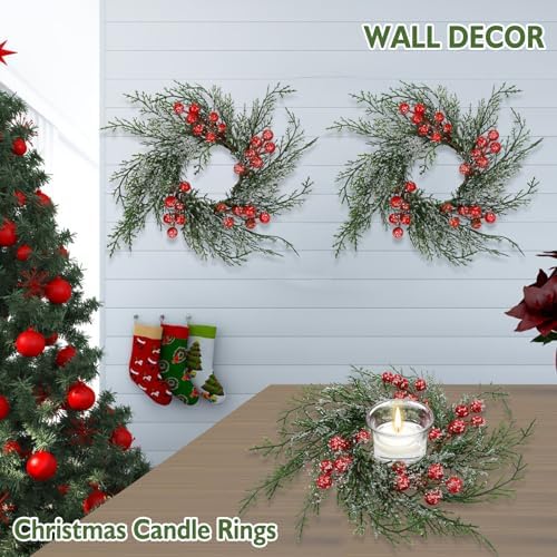 6 Pcs Christmas Candle Rings Wreath Holder