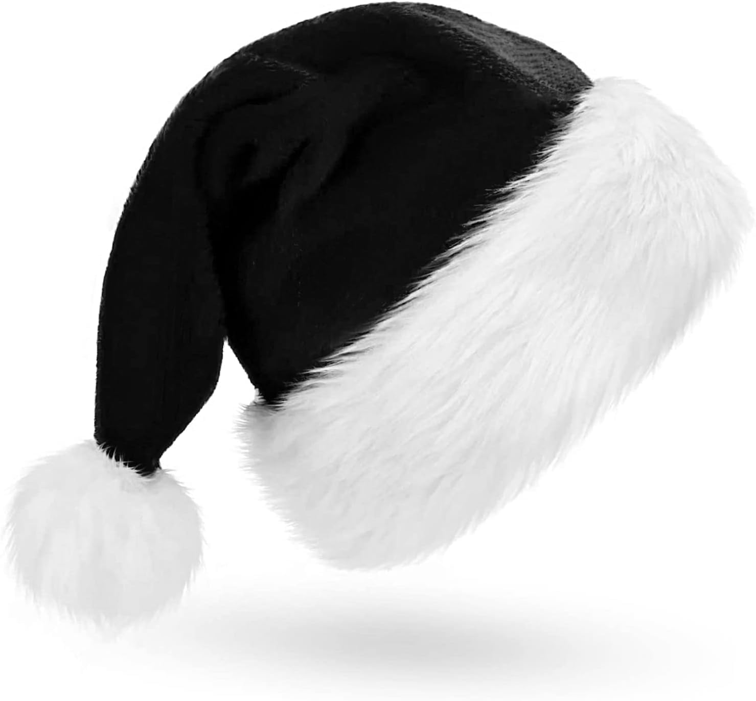 FOIMAS Black Santa Hat for Adults Plush Christmas Headwear