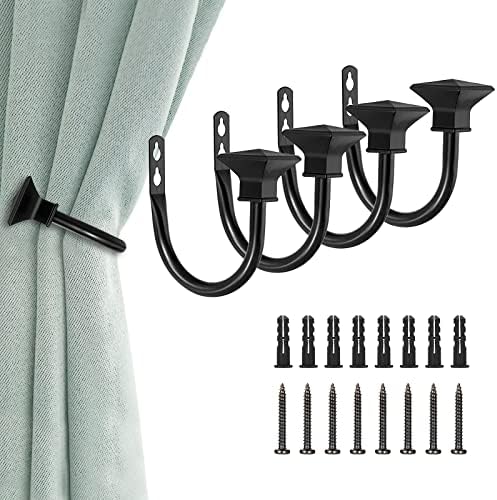 Sumnacon 4Pcs Square Metal Curtain Holdbacks Black