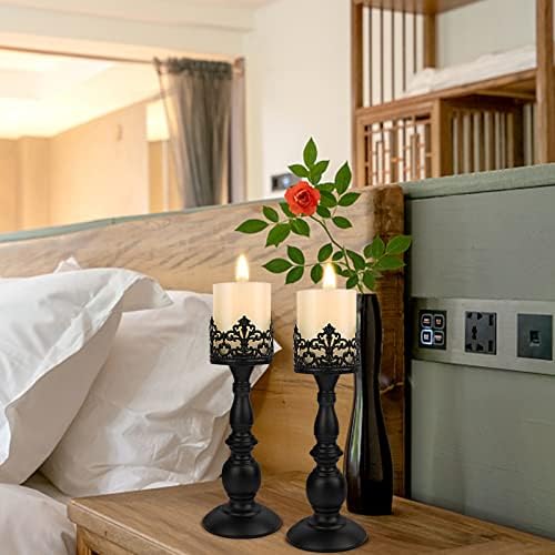 Gothic Matte Black Candle Holder Set of 2