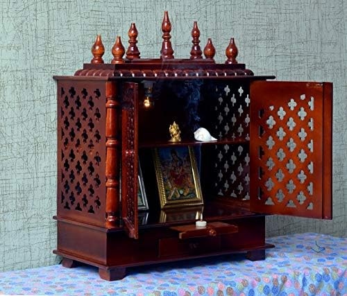 Craftlia Brown Wood Rustic Temple with Light Drawer and Shelf