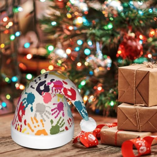 Hand Print Christmas Santa Hat Plush Light Up for Adult