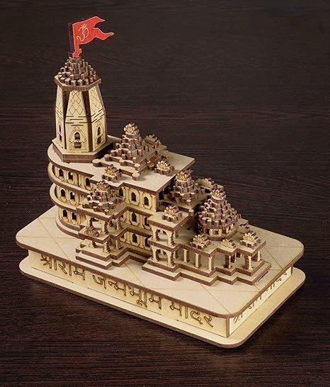 Multi Shri Ram Mandir 3D Model Wooden Temple with LED Lighting 6x5x3inch