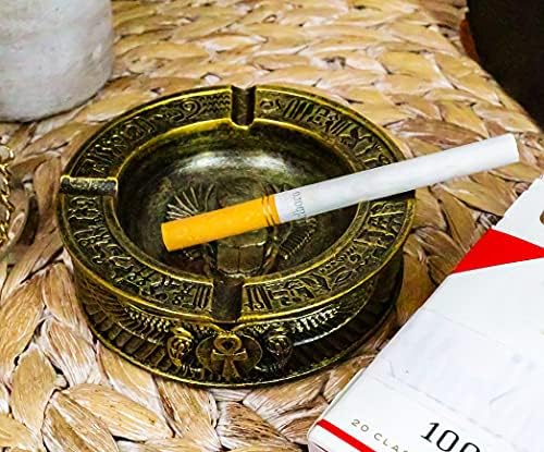 Egyptian Theme Ankh Dual Cobra Winged Scarab Ashtray Figurine 4 Inch