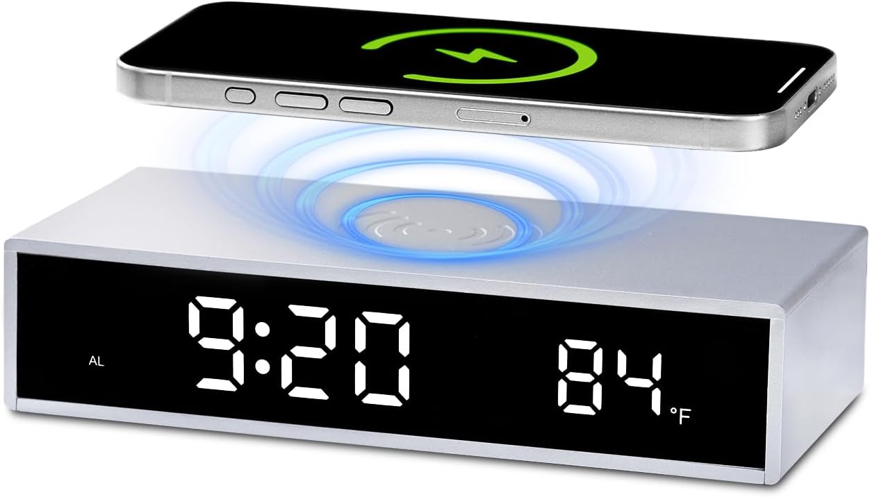 OhM-ega Digital Alarm Clock with 15W Wireless Charging