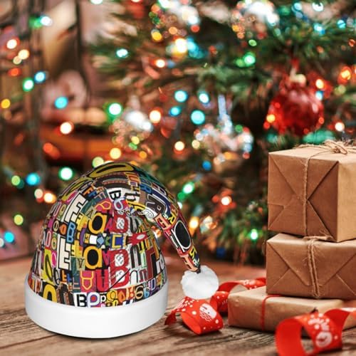 Letter Number Print Santa Hat Plush Light Up Winter Party Hat