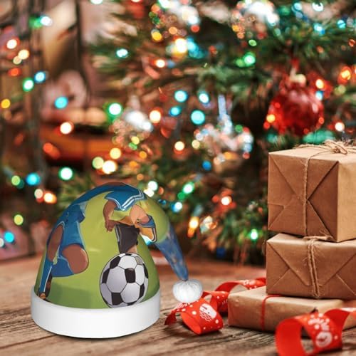 Personalized Santa Hat for Boys 03 Soccer Print Christmas Headwear