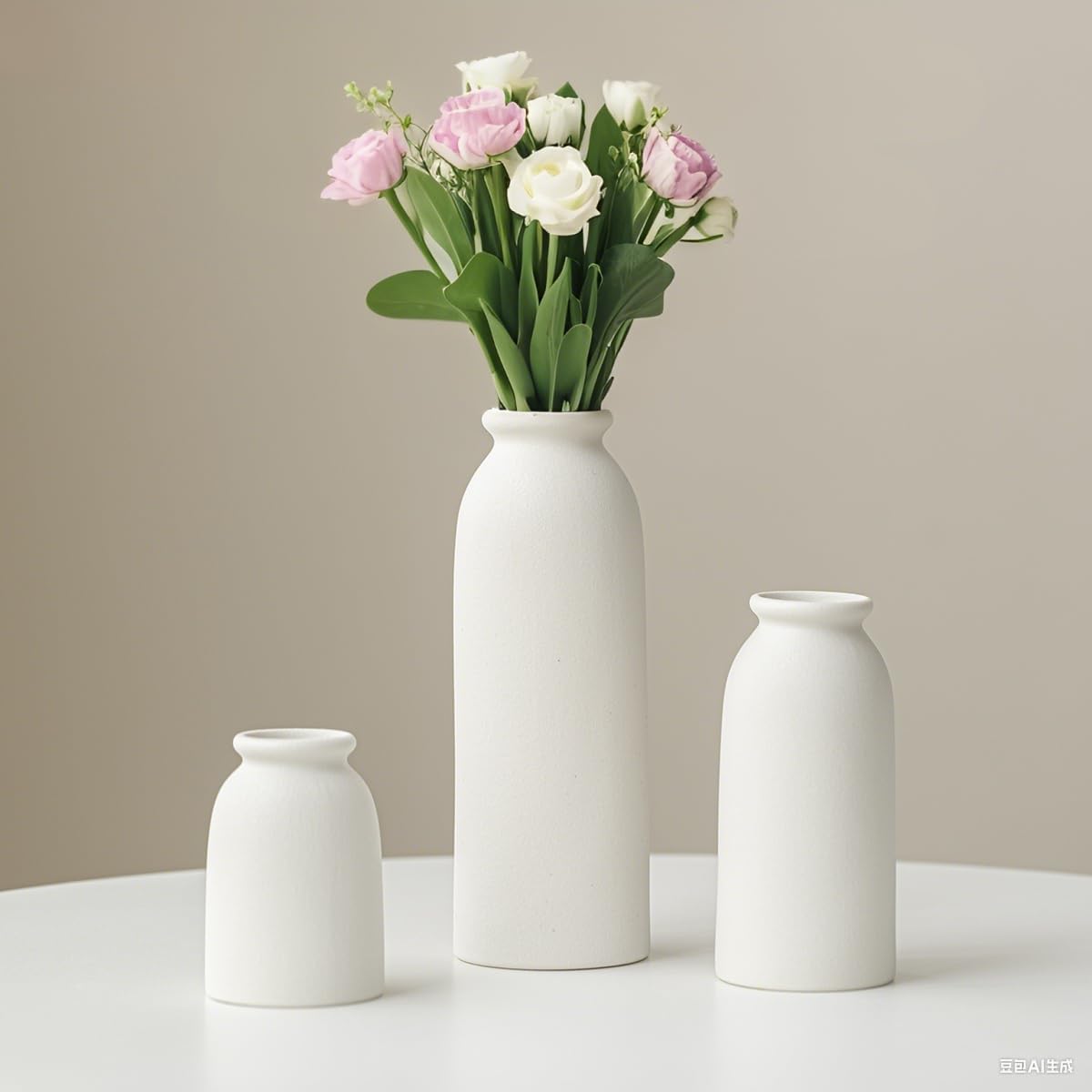 Tinctotnic Ceramic Vase Set 3 Distressed White