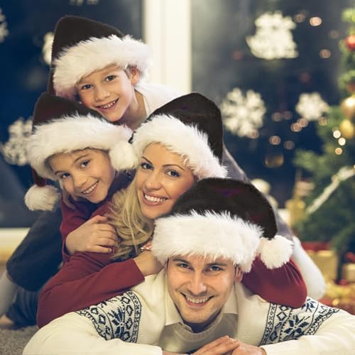 FOIMAS Black Santa Hat for Adults Plush Christmas Headwear