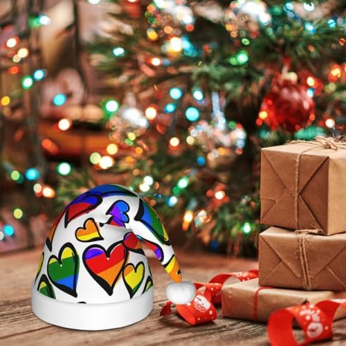 Rainbow Colored Gay Pride Hearts Christmas Santa Hat