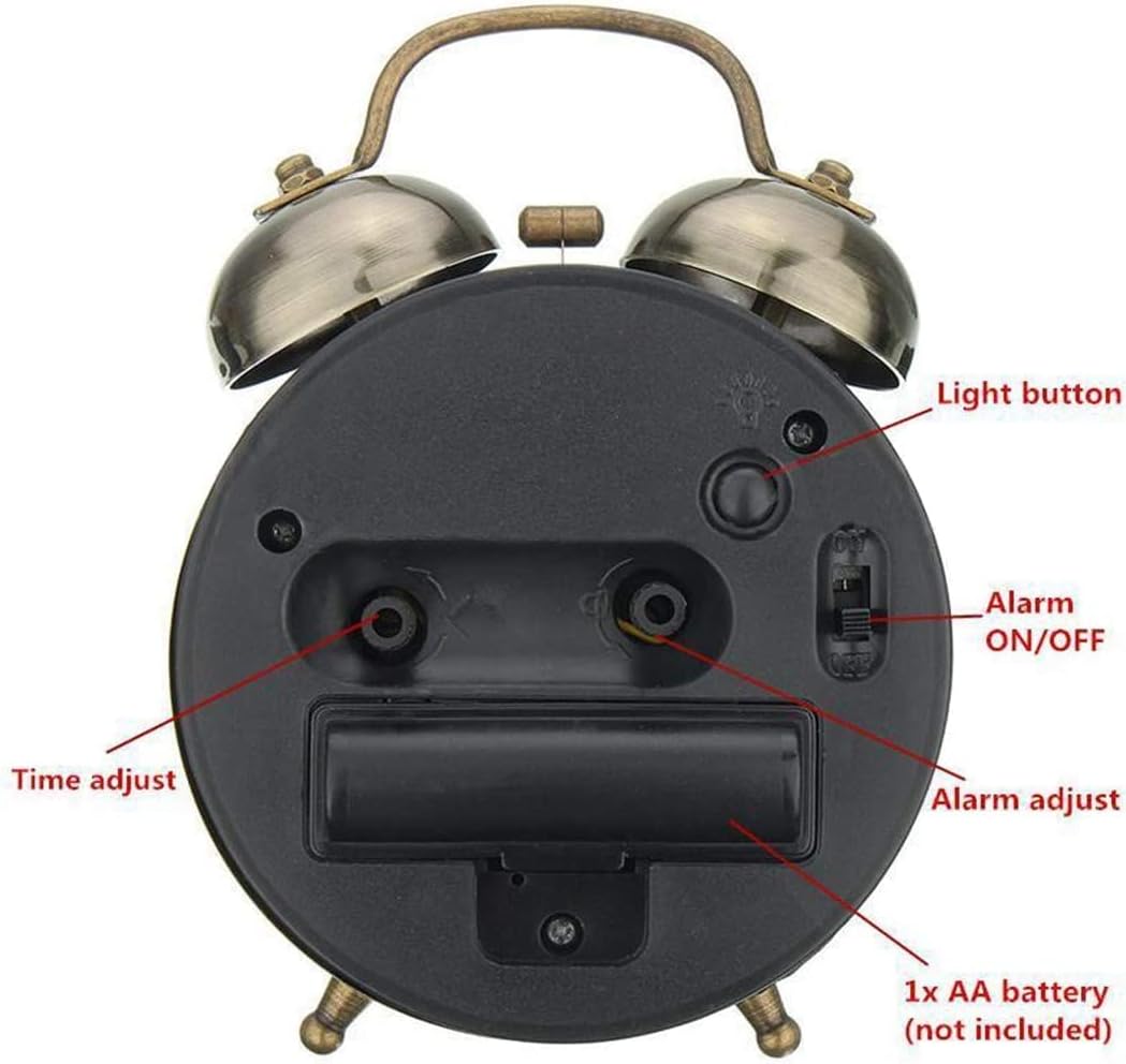 Retro Double Bells Alarm Clock with Nightlight 1