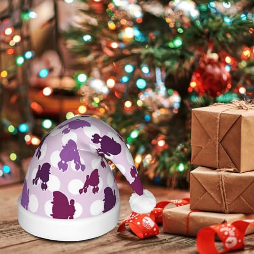 Purple Poodle Polka Dot Christmas Santa Hat for Adults