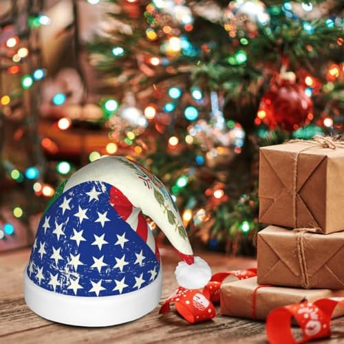 Mexican American Flag Print Santa Hat with LED Light Up