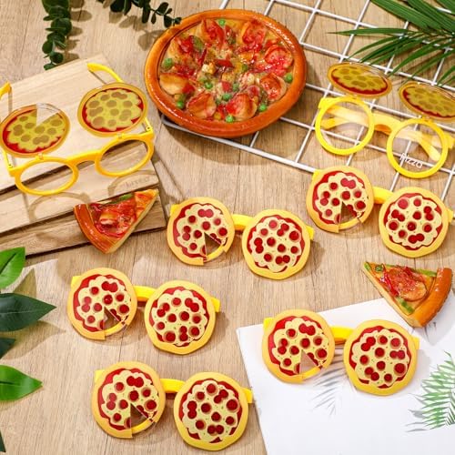 Kingdder 12 Pairs Pizza Themed Photo Booth Glasses
