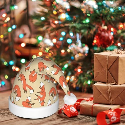 Many Foxes Print Christmas Santa Hat Plush Light Up for Adults