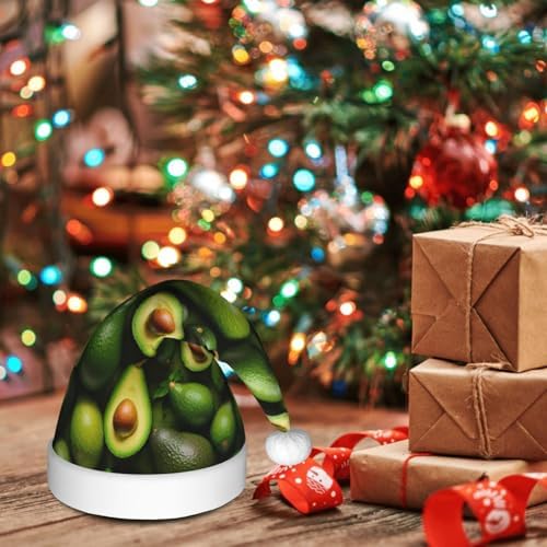 Avocado Pattern Christmas Santa Hat Plush For Adults