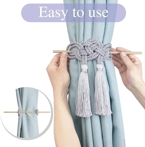 Hangtty Curtain Tiebacks with Tassel 2 Pack Grey