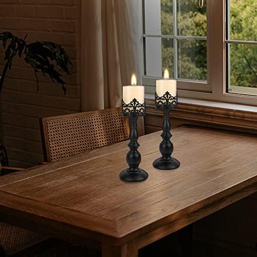 Gothic Matte Black Candle Holder Set of 2