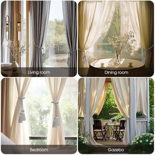 2 Pack Grey Curtain Tassel Tiebacks with Rope