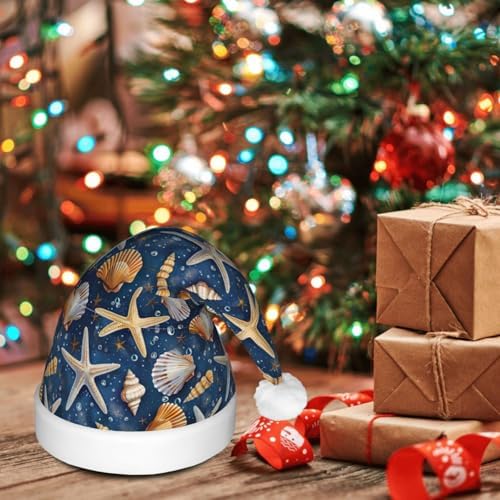 Starfish Seashell Pattern Light Up Santa Hat for Adults