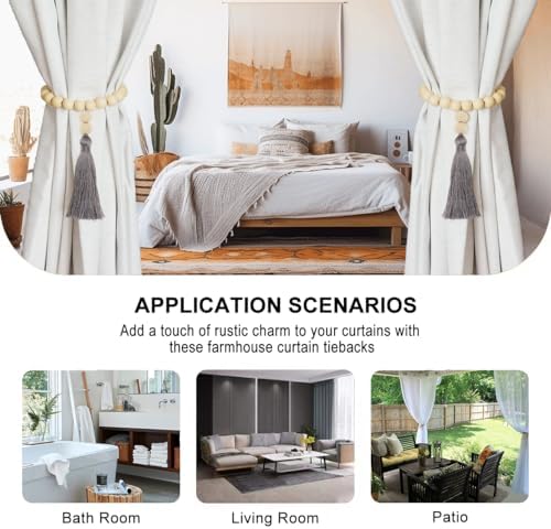 Magnetic Tassel Curtain Tiebacks - Set of 4 Grey