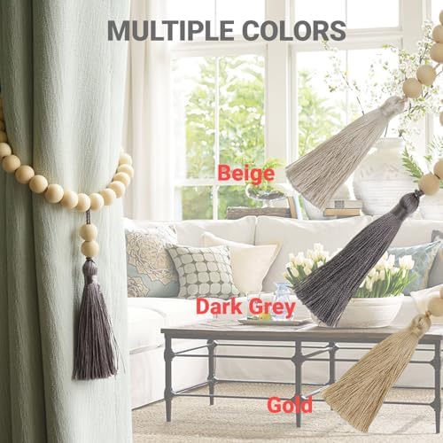 Magnetic Tassel Curtain Tiebacks - Set of 4 Grey