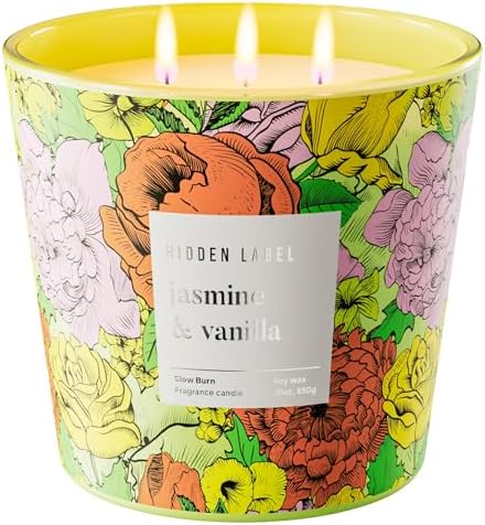 Hidden Label Luxury 3-Wick Soy Candle Jasmine Vanilla Scent 30oz