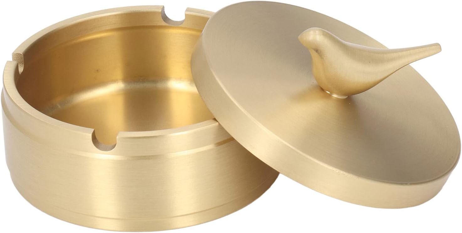 GLOGLOW Gold Ashtray with Lid 4 Slots Brass Decorative