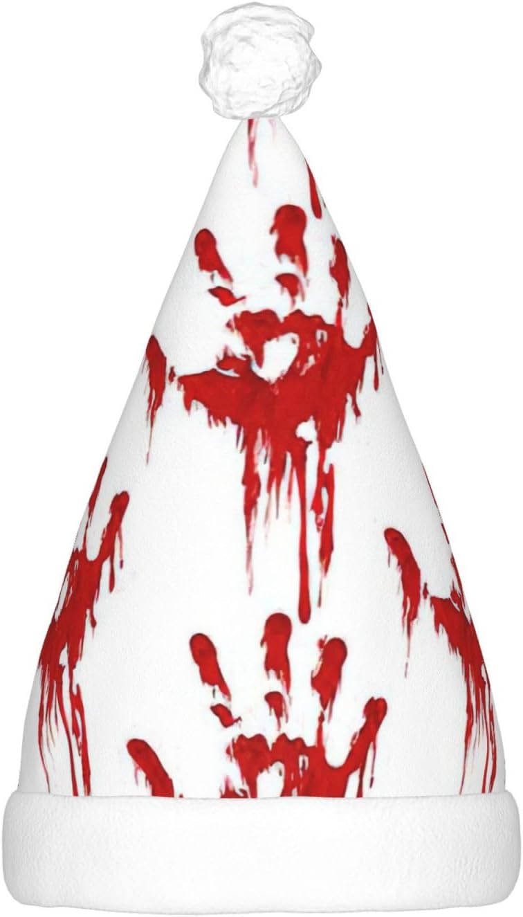 QinZheng LED Bloody Handprints Christmas Santa Hat for Adults