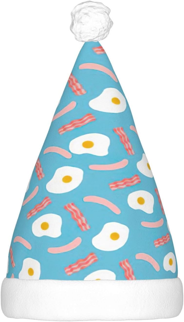 Hot Dog Egg Print Christmas Santa Hat Plush Light Up for Adults