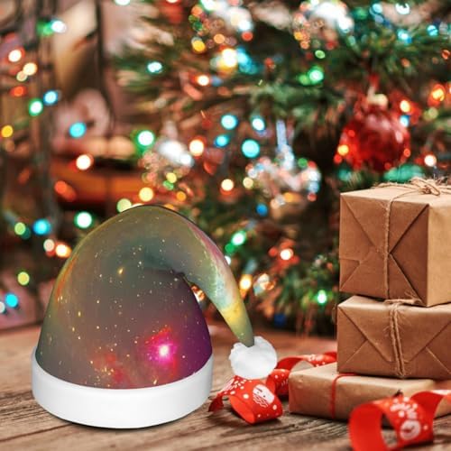 Beautiful Galaxy Print Christmas Santa Hat Plush Light Up