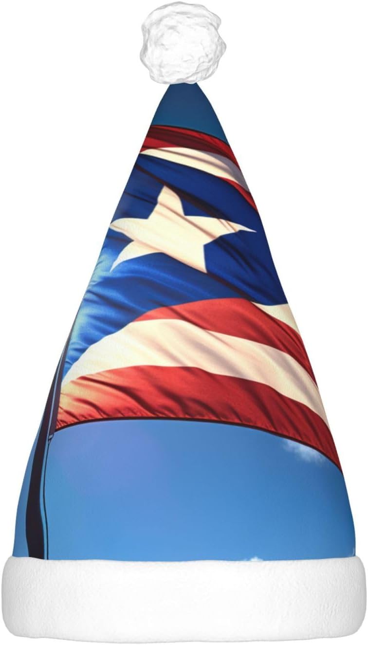 QINZHENG LED Christmas Santa Hat with PUERTO RICO Wallpaper Flag Print