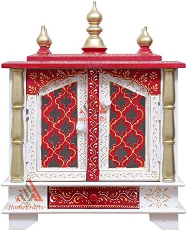Handpainted Wooden Temple with LED Light and Puja Items