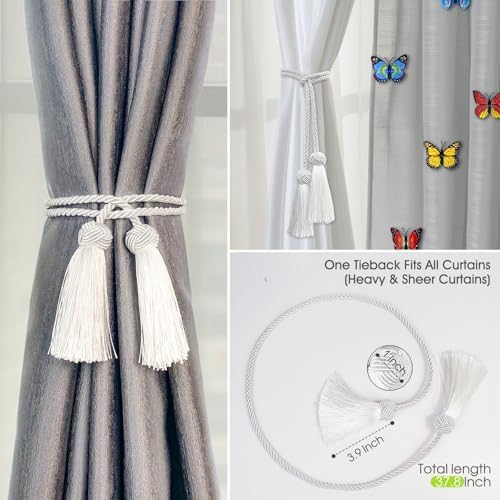 2 Pack Grey Curtain Tassel Tiebacks with Rope