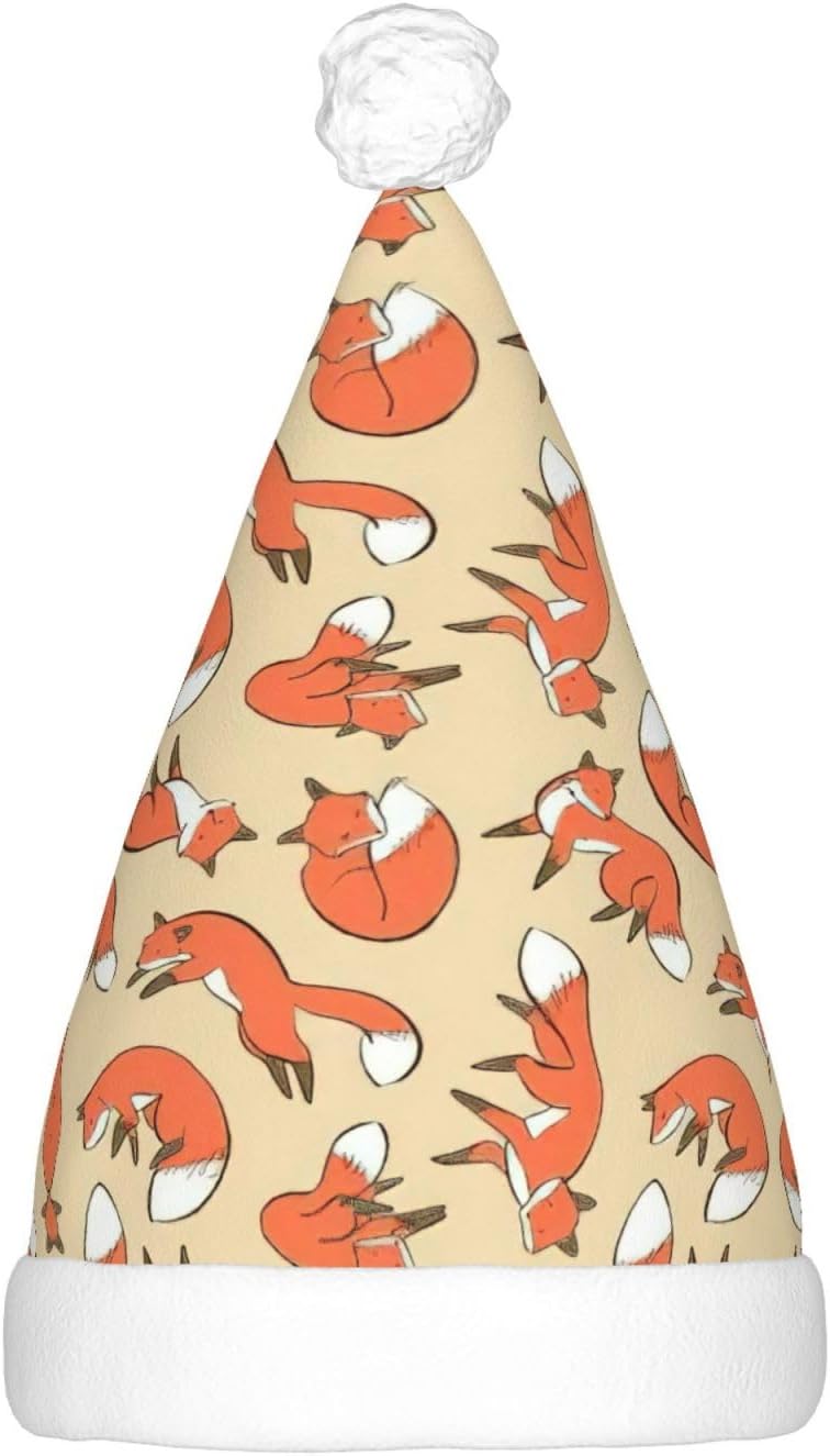Many Foxes Print Christmas Santa Hat Plush Light Up for Adults